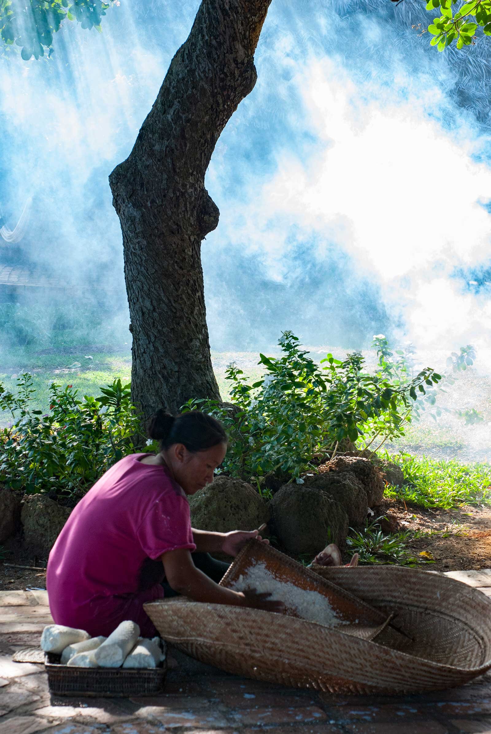  The grated manioc is broken up and sifted.  Photo © Tina Leme Scott  