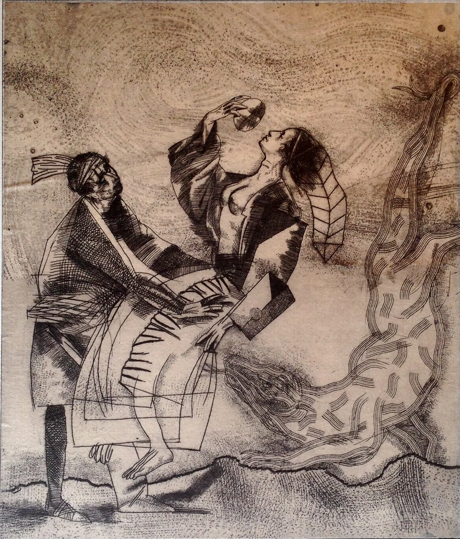 Retour au Noir VIII,  etching with drypoint by Miguel Condé