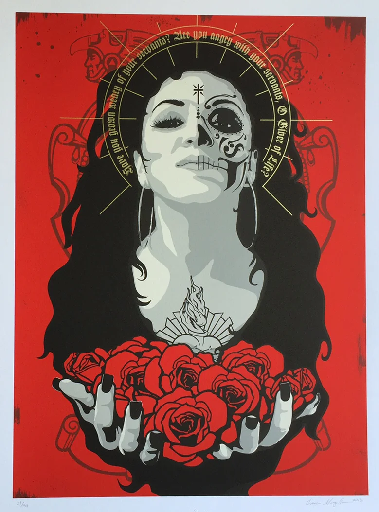 Flores Para Jaurez Print, serigraph by Oscar Magallanes