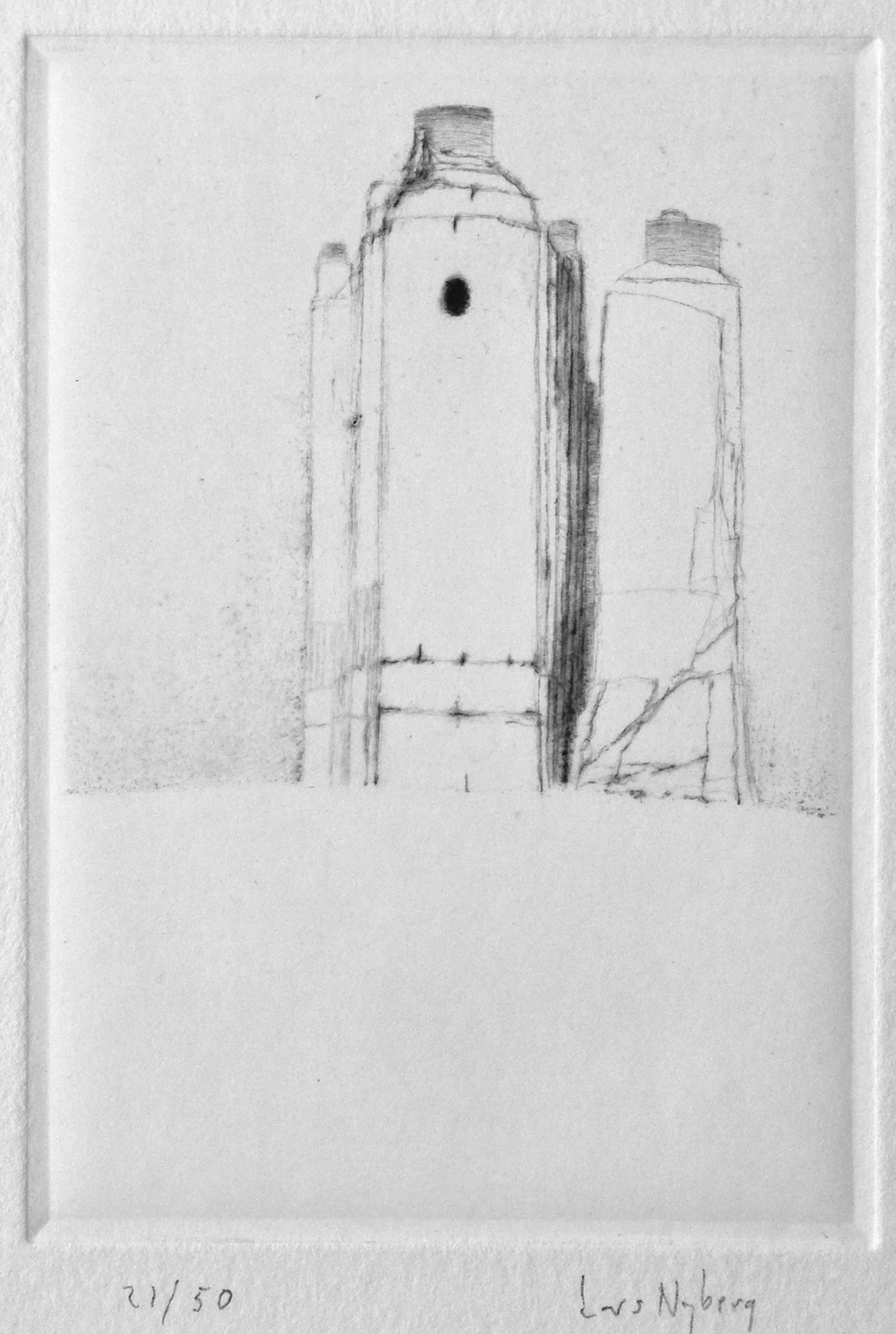 Generator Building, drypoint by Lars Nyberg