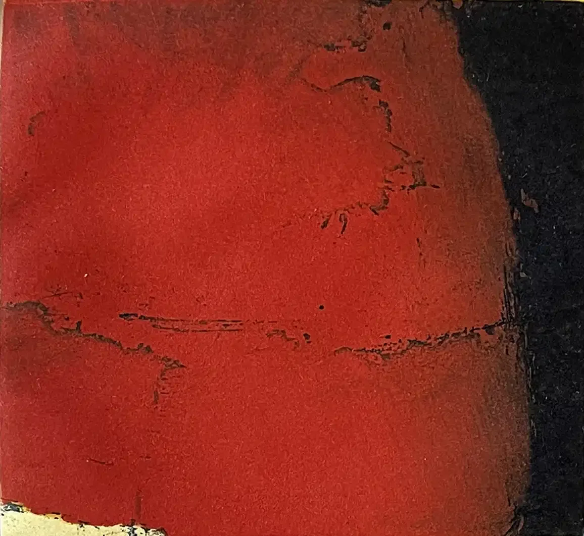 Tentaciones abstract drypoint and aquatint by Christian Bozon in deep red