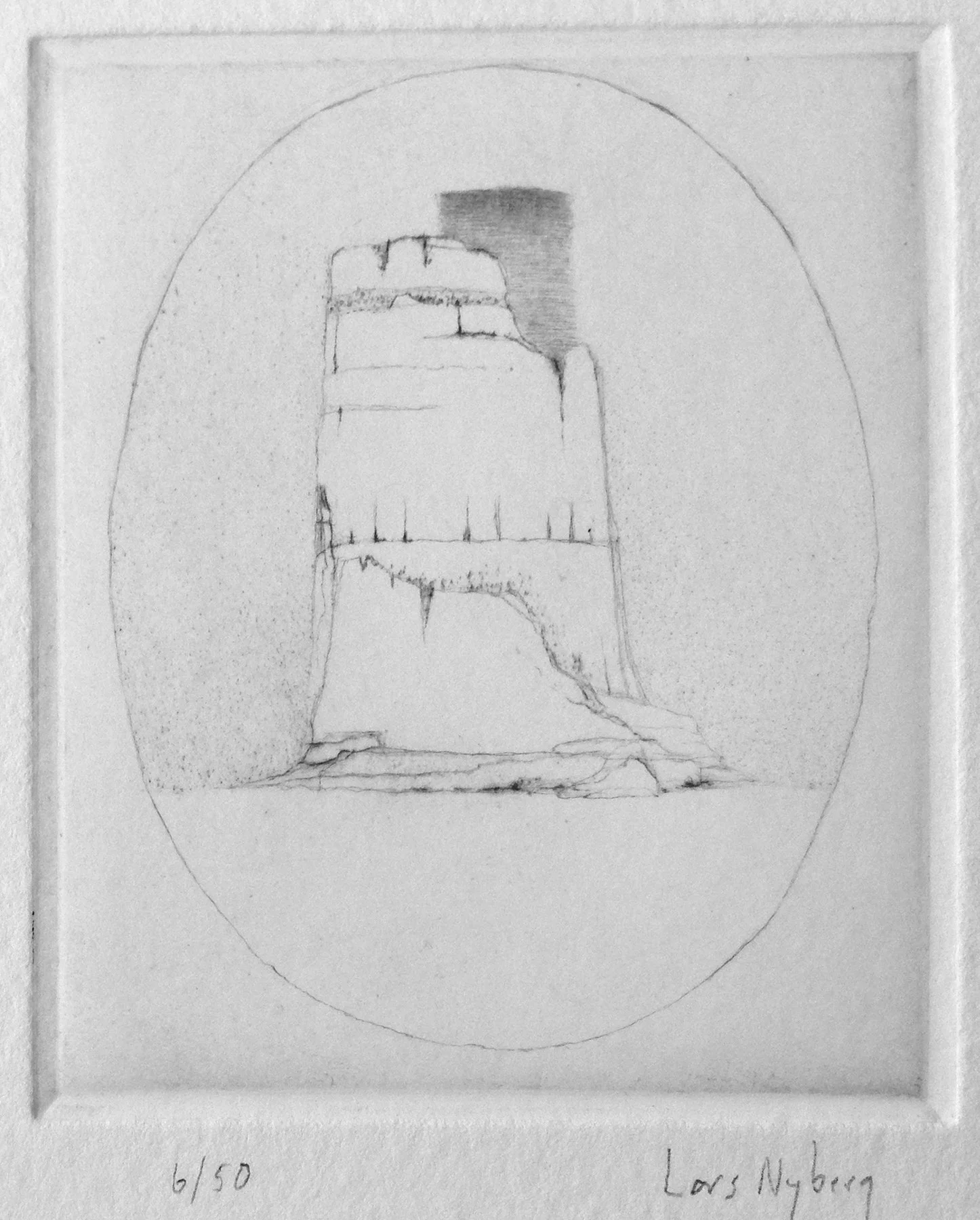 Cooling Tower, drypoint by Lars Nyberg