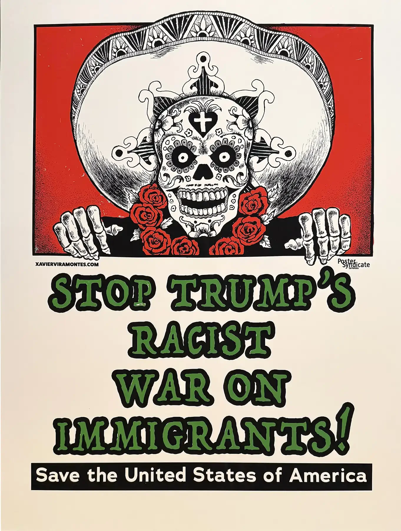 Xavier Viramontes screenprint of calaveras image protesting racism