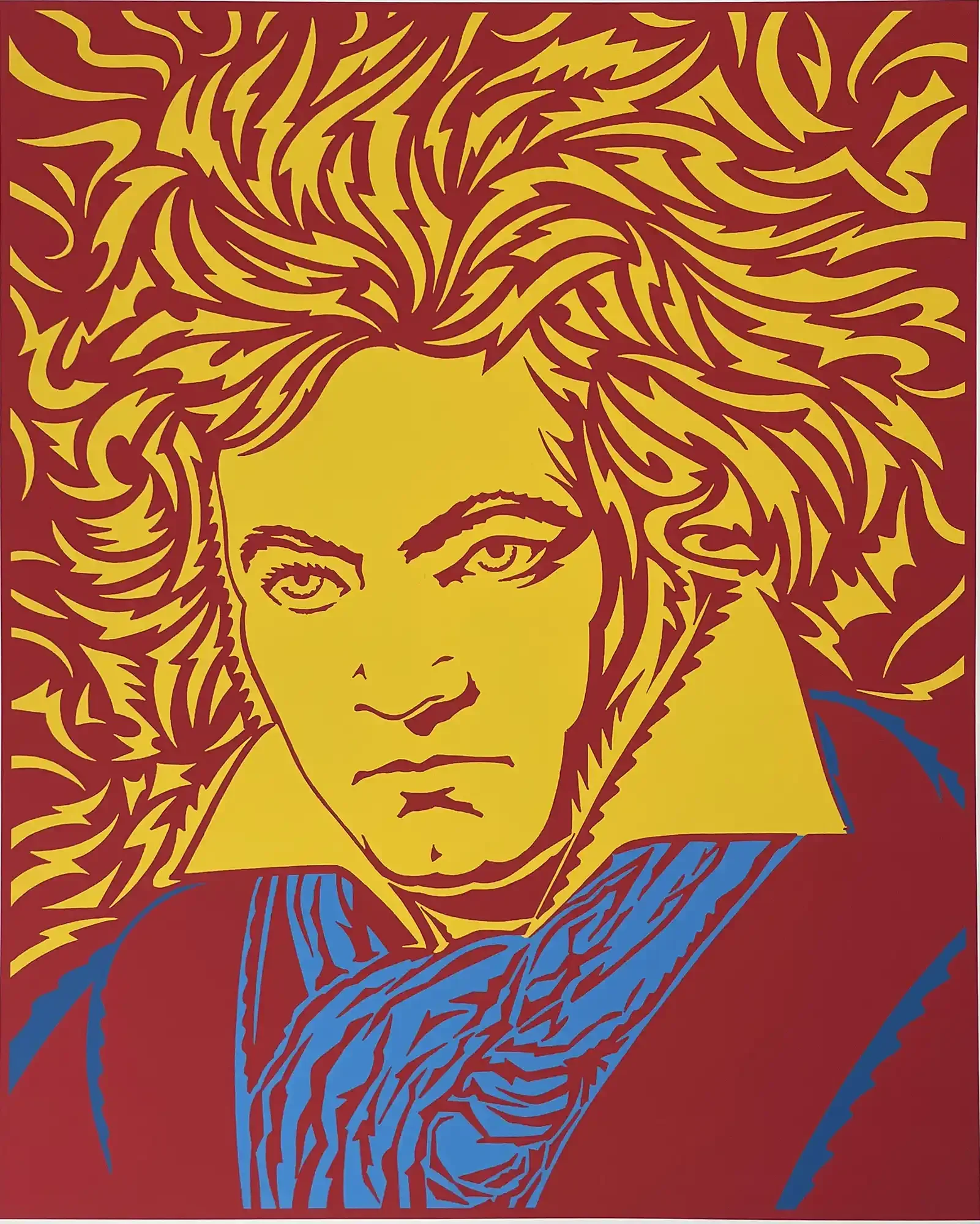 Beethoven portrait done in the bold colors of John Van Hamersveld