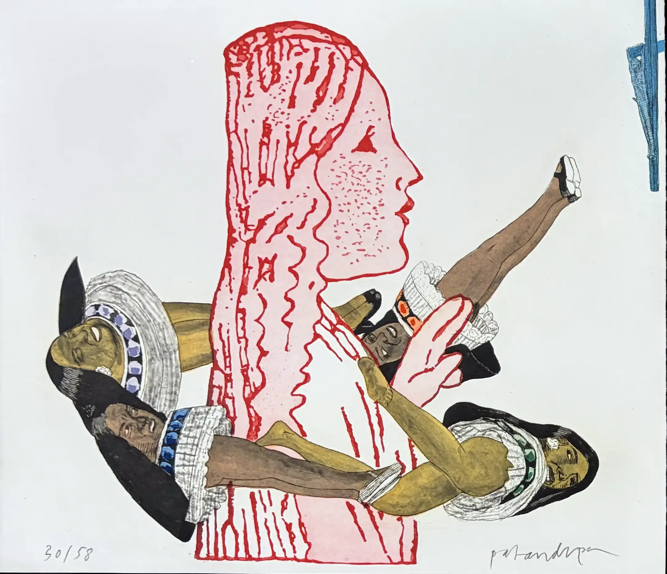 Pat Andrea Unas Voladoras Mas A Few More Flying Women etching, 2001.
