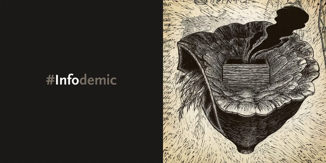 Sean Caulfield #Infodemic relief and inkjet print exploring misinformation and media literacy