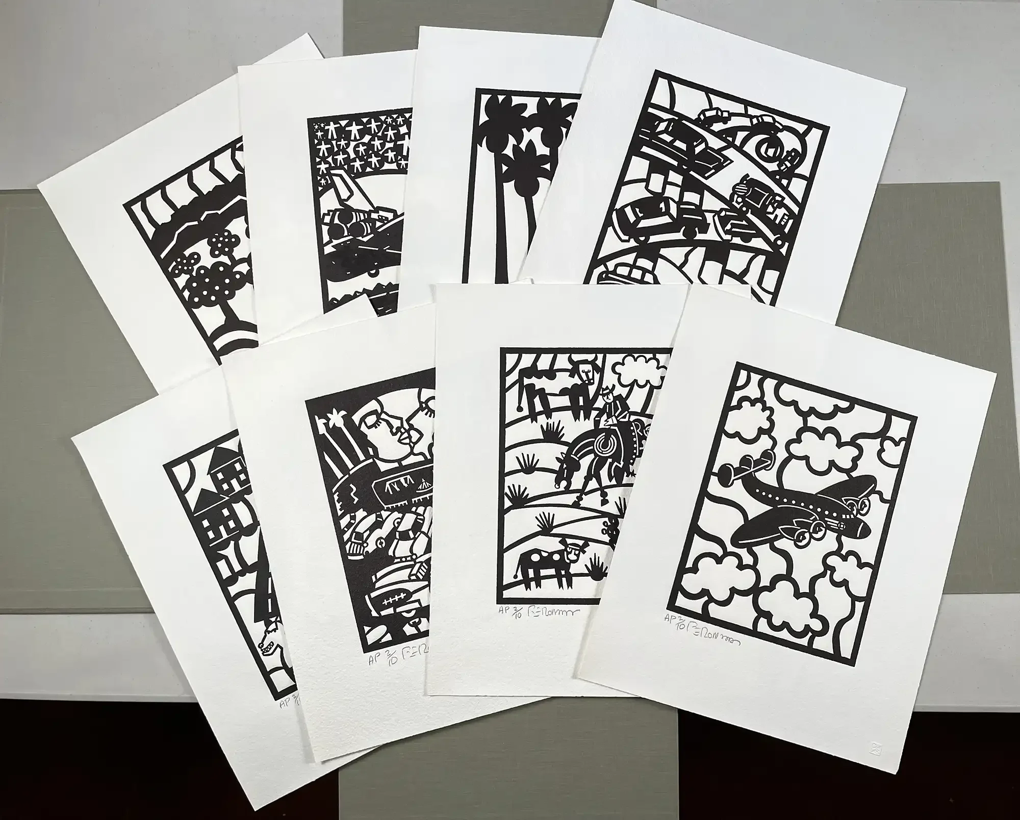 "Snapshots of San Fernando Valley" Portfolio of 10 woodcuts by Frank Romero
