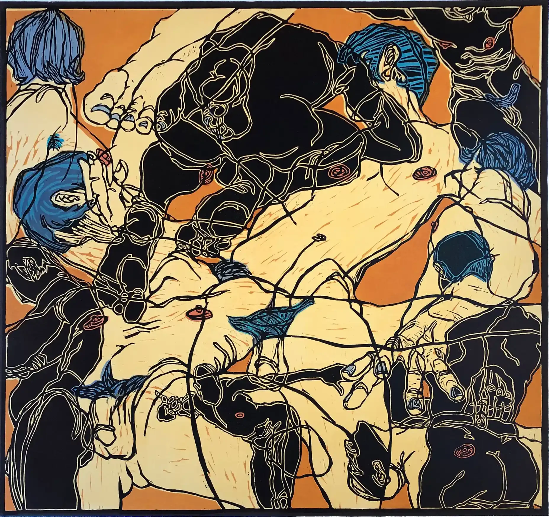 Les Hommes, (sienna/blue variation)