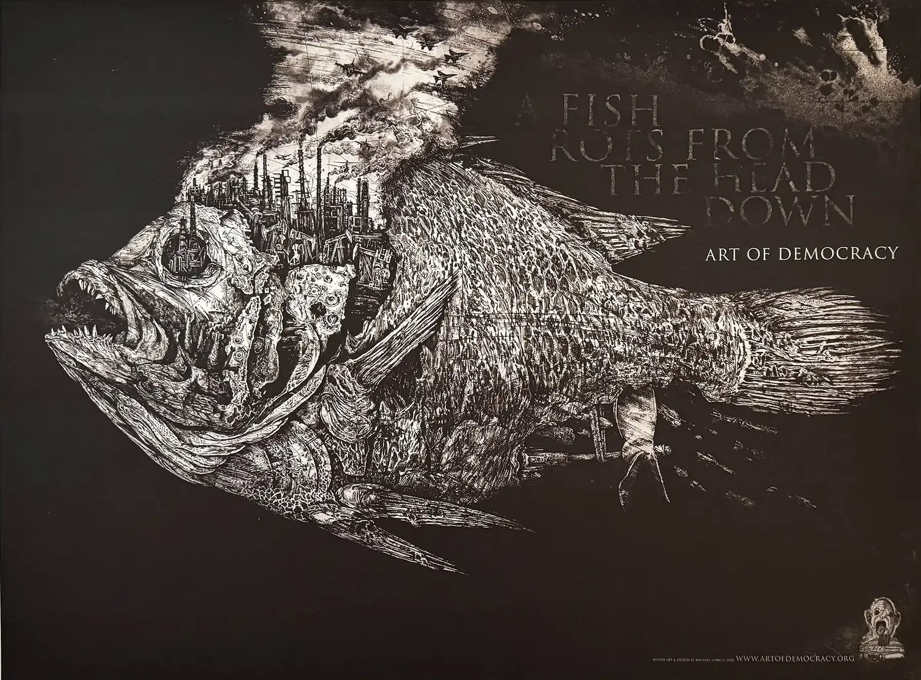 "Fish Rots From the Head Down" starkly illustrates the profound impact of environmental negligence, using the metaphor of a decaying fish
