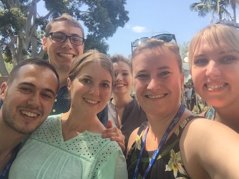 New friends from New York, Oregon, and Denmark enjoying Big Sing Los Angeles!