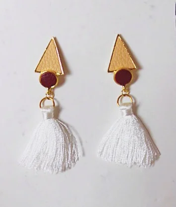 Triangle White Tassel Earrings 