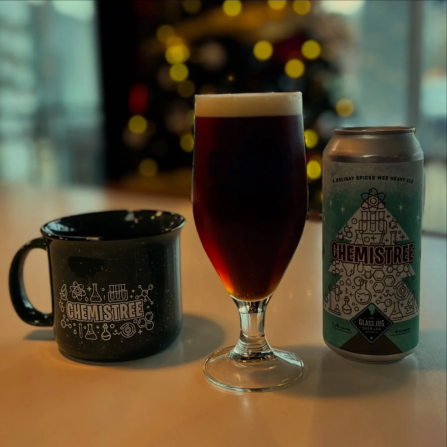 Seasonal favorite Chemistree is back! This Scotch Ale/Wee Heavy has a medley of holiday spices sure to please. Cinnamon and ginger come through in the aroma, rounded out with nutmeg, clove, and flavors of dark fruit and caramel to balance this full-b