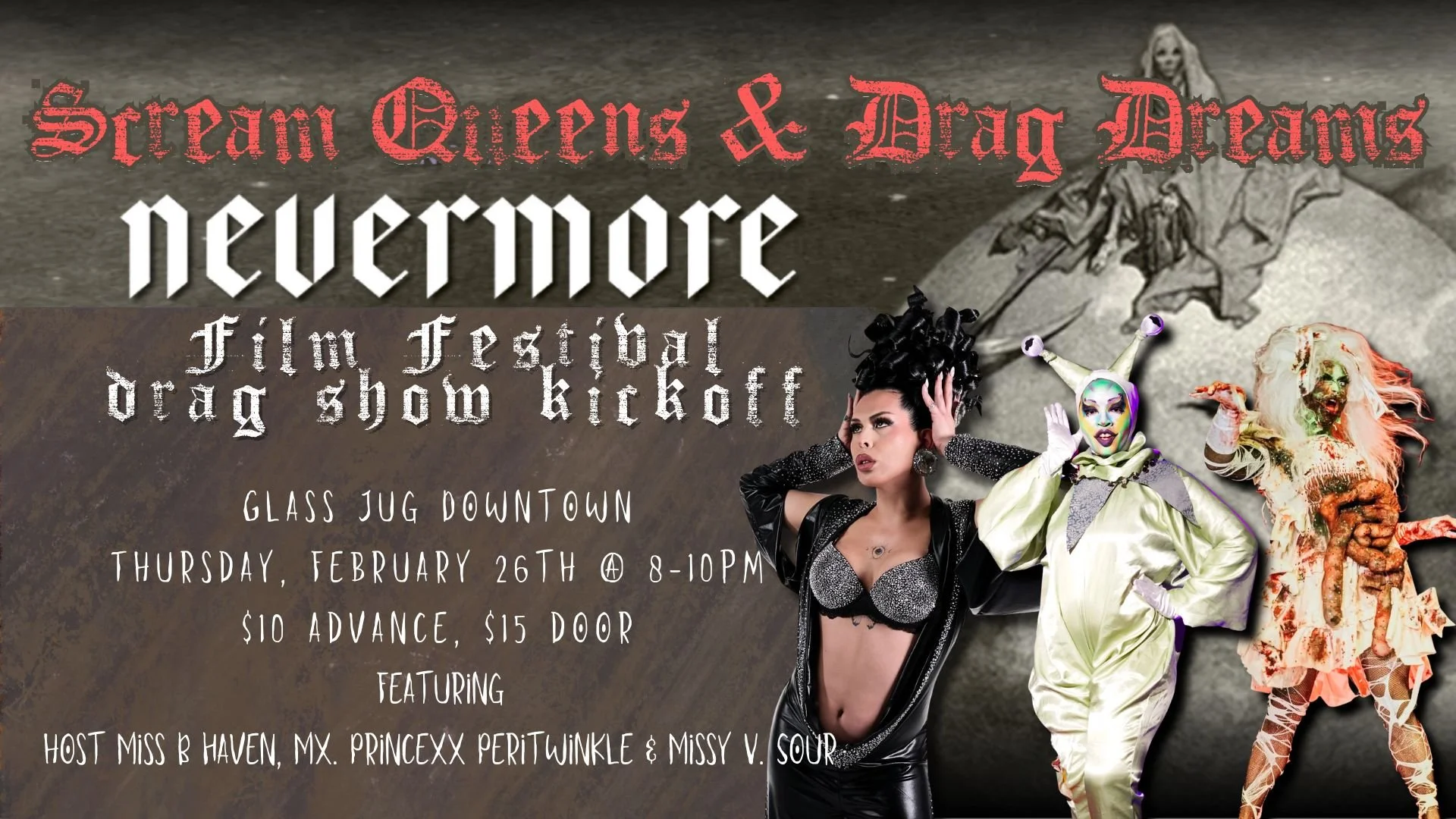 Scream Queens &amp; Drag Dreams: Nevermore Film Festival Drag Show Kickoff