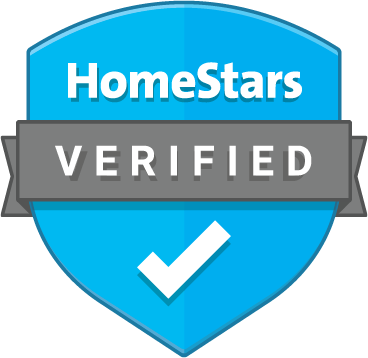 HomeStars Verified badge with a blue shield, gray banner, and white checkmark.