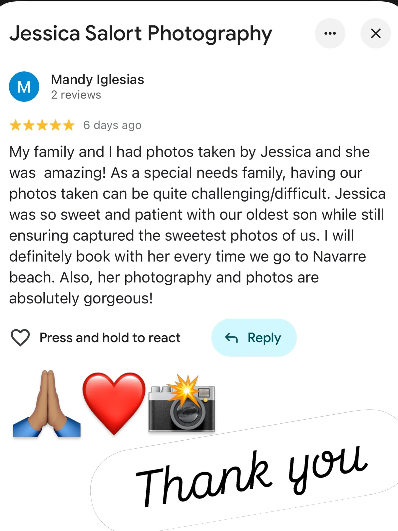 Every once in a while, a review reminds me exactly why I love what I do.

Recently, a family left me the sweetest review after their session. What meant the most wasn&rsquo;t just that they loved their photos&mdash;it was that they felt seen, underst