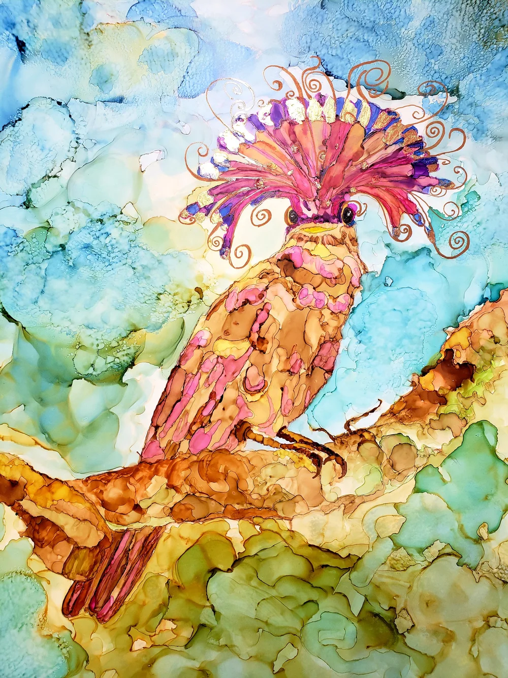 Colorful Amazonian Royal Flycatcher bird painting