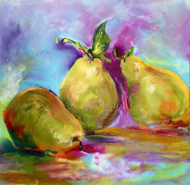 Triad of Pears - Vibrant Pastel Still Life
