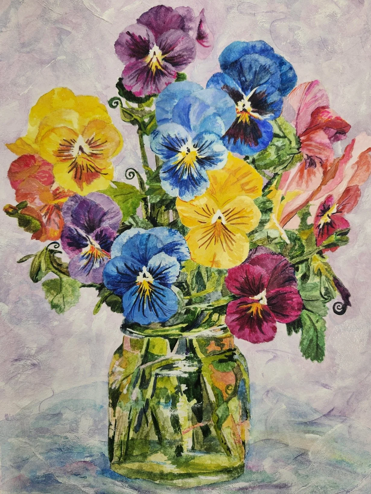 Vibrant Pansy Bouquet Watercolor Painting