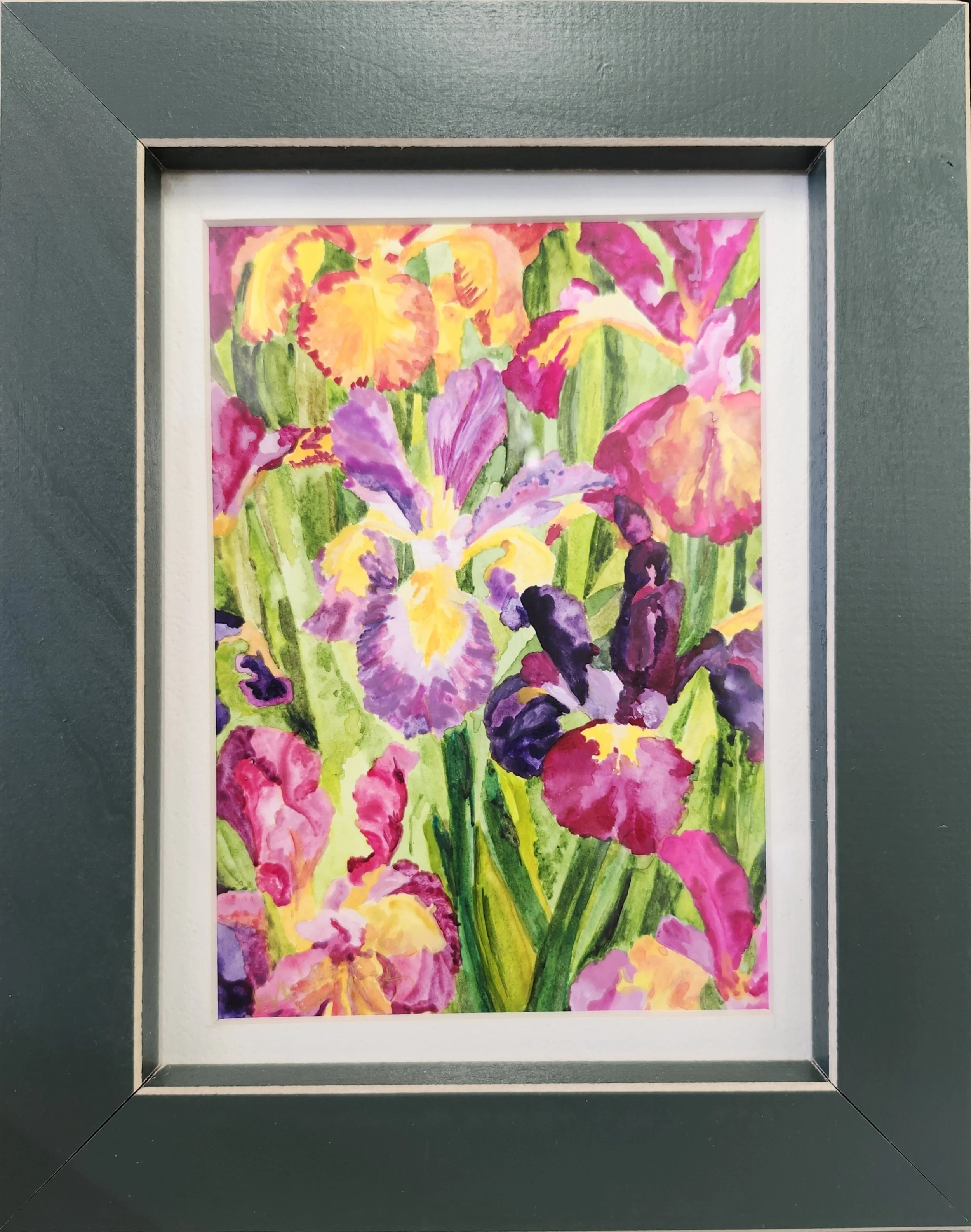 Close up of framed Iris painting