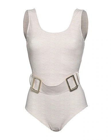 Off White One Piece Swimsuit with Metal Belt Details