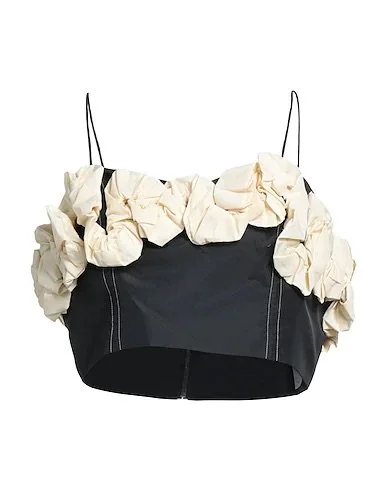 Ganni black crop top with white flower appliques