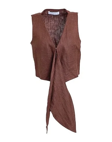 faithfull the brand brown linen top dalaila tie top