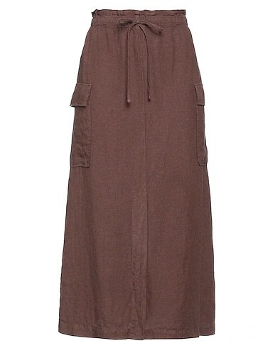 brown linen midi skirt cargo style with elastic waist and tie