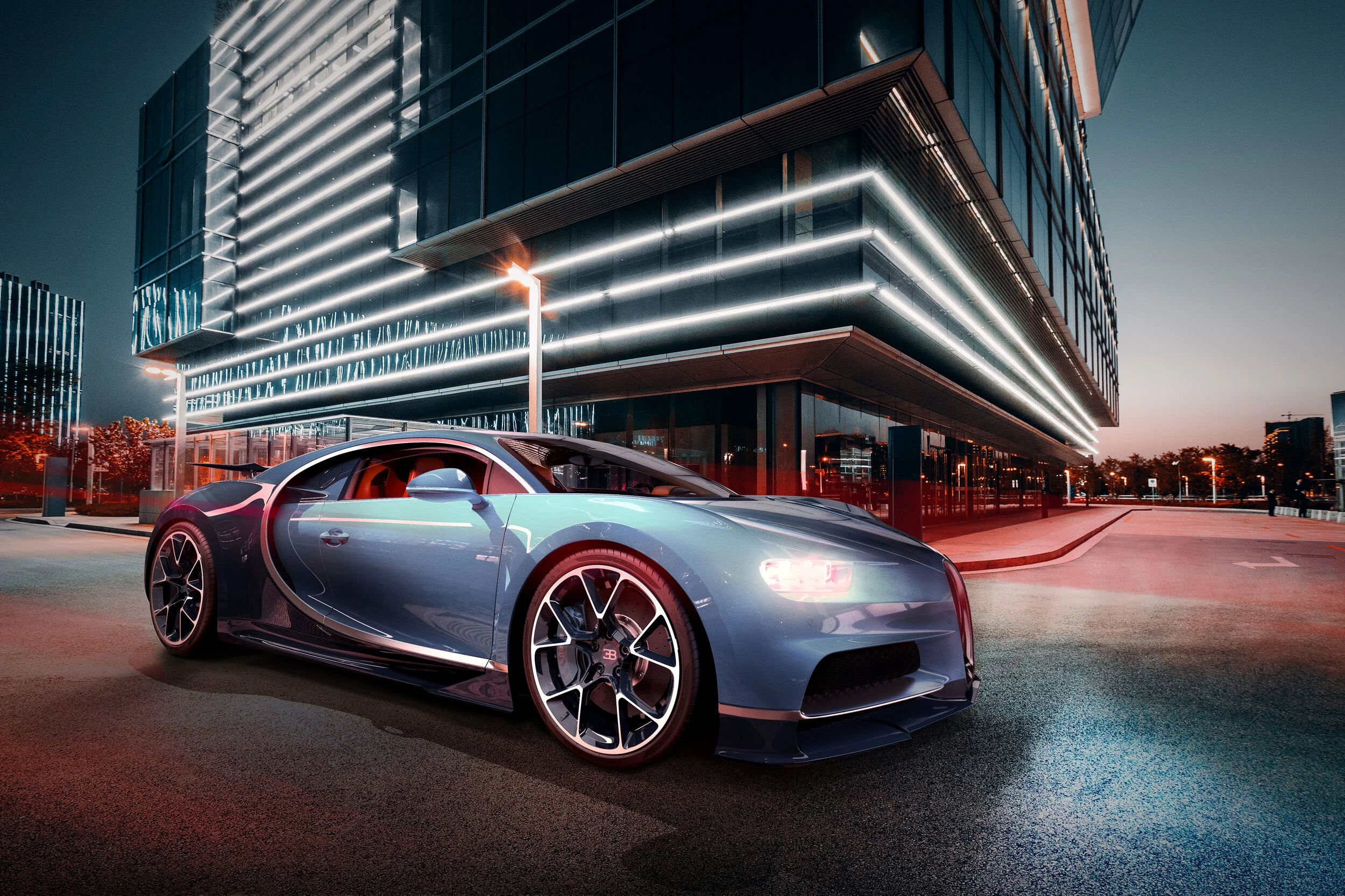 Chiron 3D Render on 2D Backplate