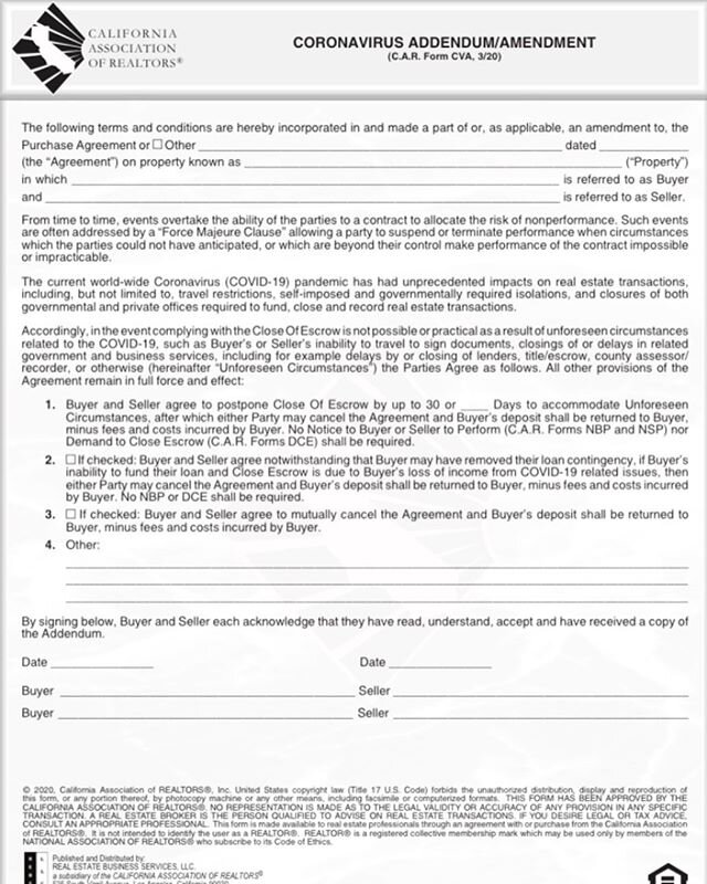 Let me know in the comments if you would like me to keep you posted on COVID19&rsquo;s effect on real estate transactions. I just received the following message from the California Association of Realtors: &ldquo;The recent events surrounding the spr