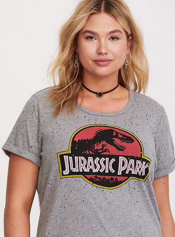 Jurassic World Grey Distressed Logo Tee - $38.90
