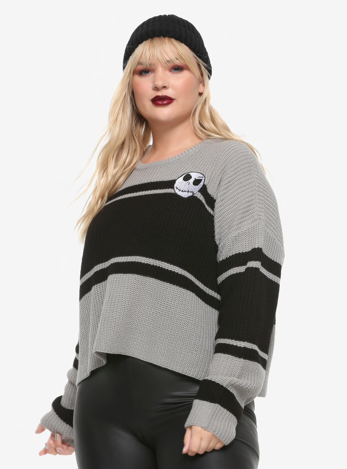 THE NIGHTMARE BEFORE CHRISTMAS JACK STRIPED CROP SWEATER PLUS SIZE