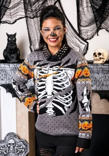 RIPPED OPEN SKELETON UGLY HALLOWEEN SWEATER