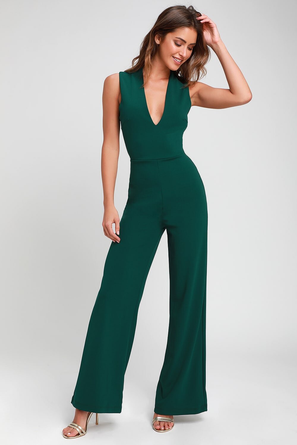 Lulu's Thinking Out Loud Hunter Green Backless Jumpsuit