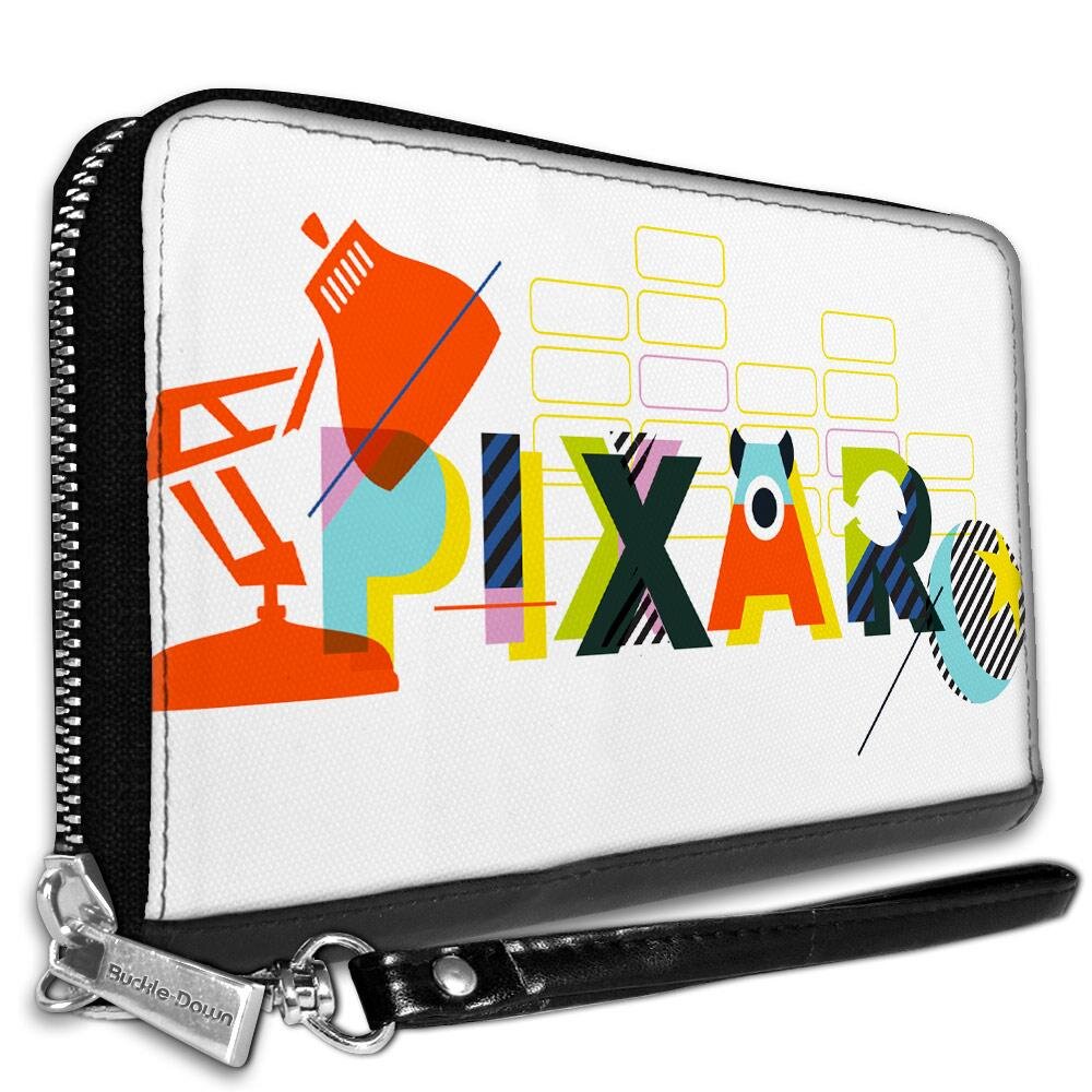 WOMEN'S PU ZIP AROUND WALLET RECTANGLE - PIXAR LUXO LAMP AND BALL STRIPING WHITE MULTI COLOR