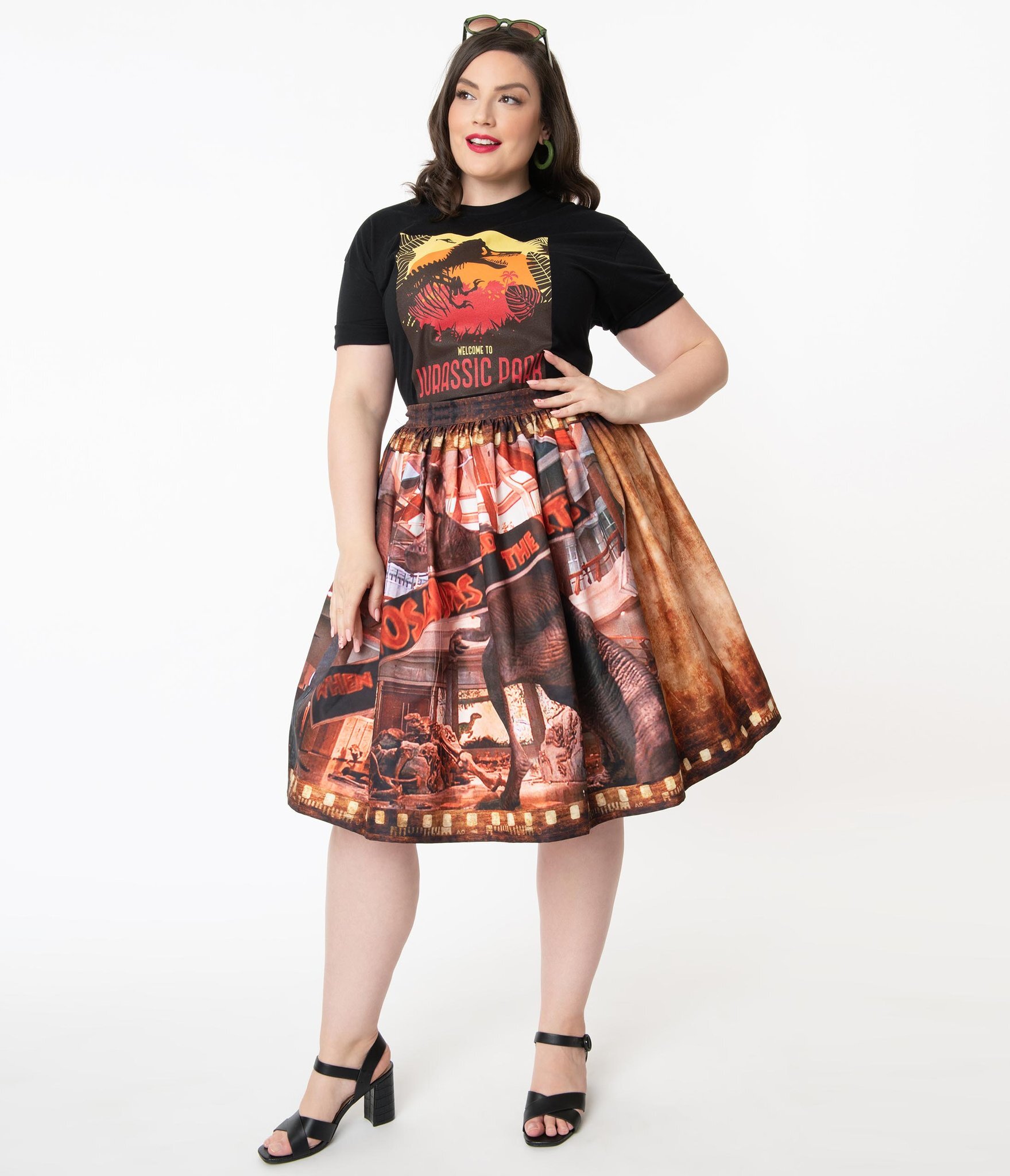 Jurassic Park x Unique Vintage Plus Size When Dinosaurs Ruled The Earth Swing Skirt