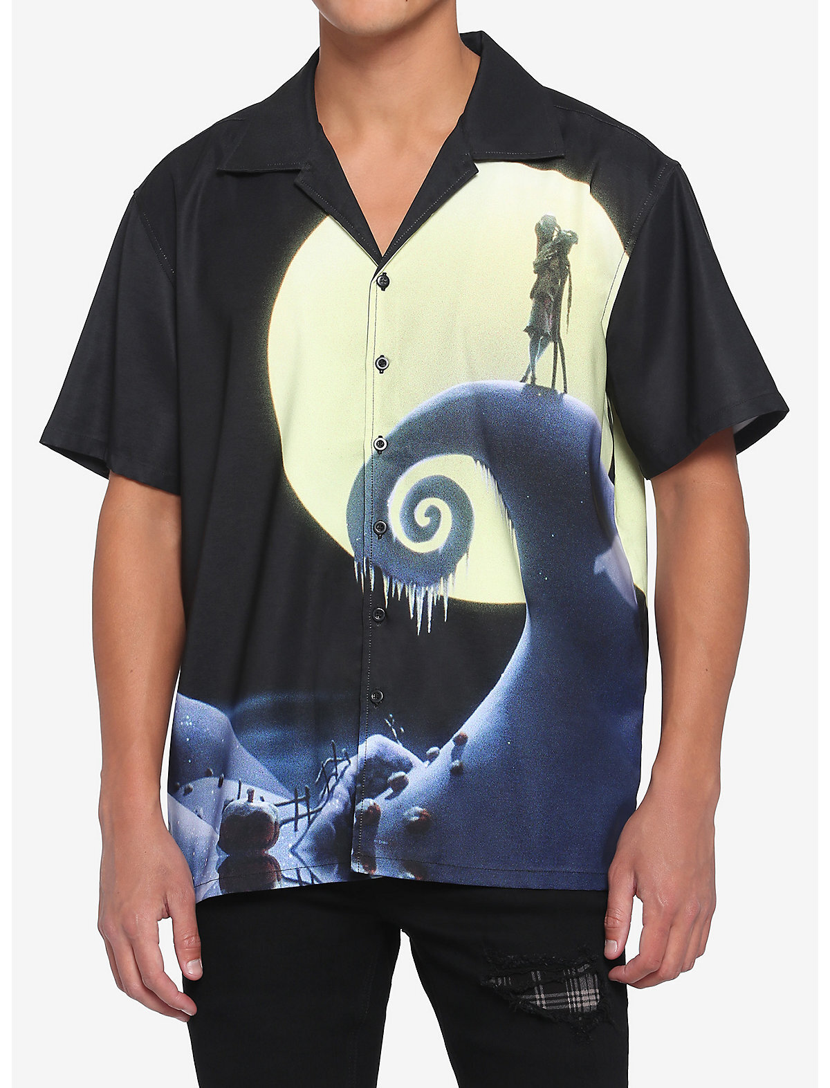 The Nightmare Before Christmas Jack &amp; Sally Sublimated Woven Button-Up