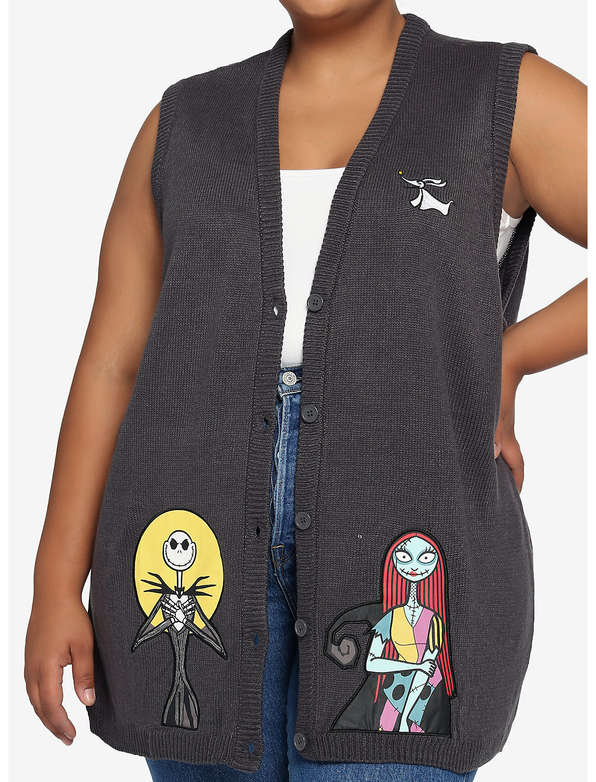 The Nightmare Before Christmas Jack &amp; Sally Applique Girl Sweater Vest Plus Size