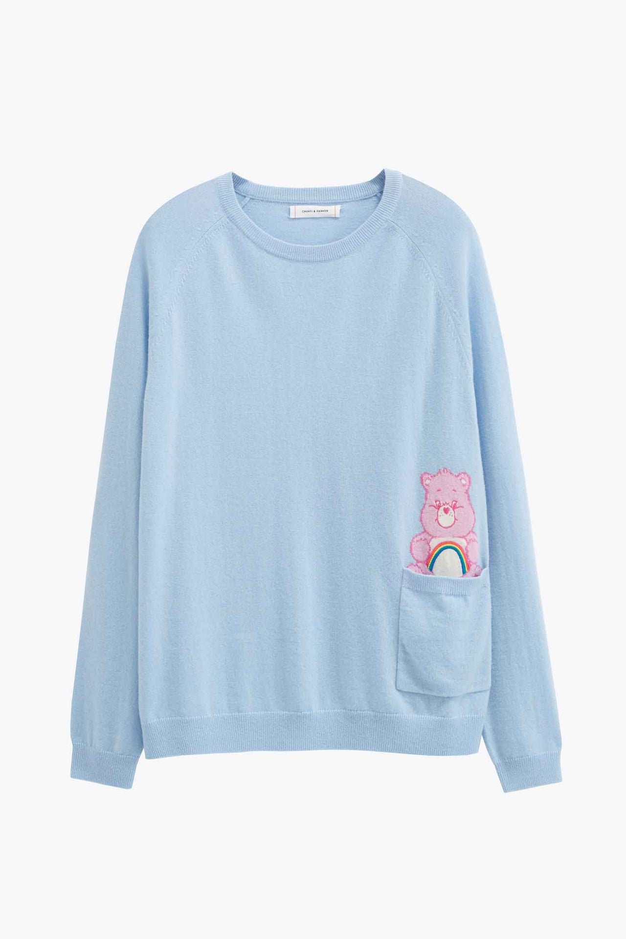 Blue Cheer Bear Pocket Wool-Cashmere Sweater
