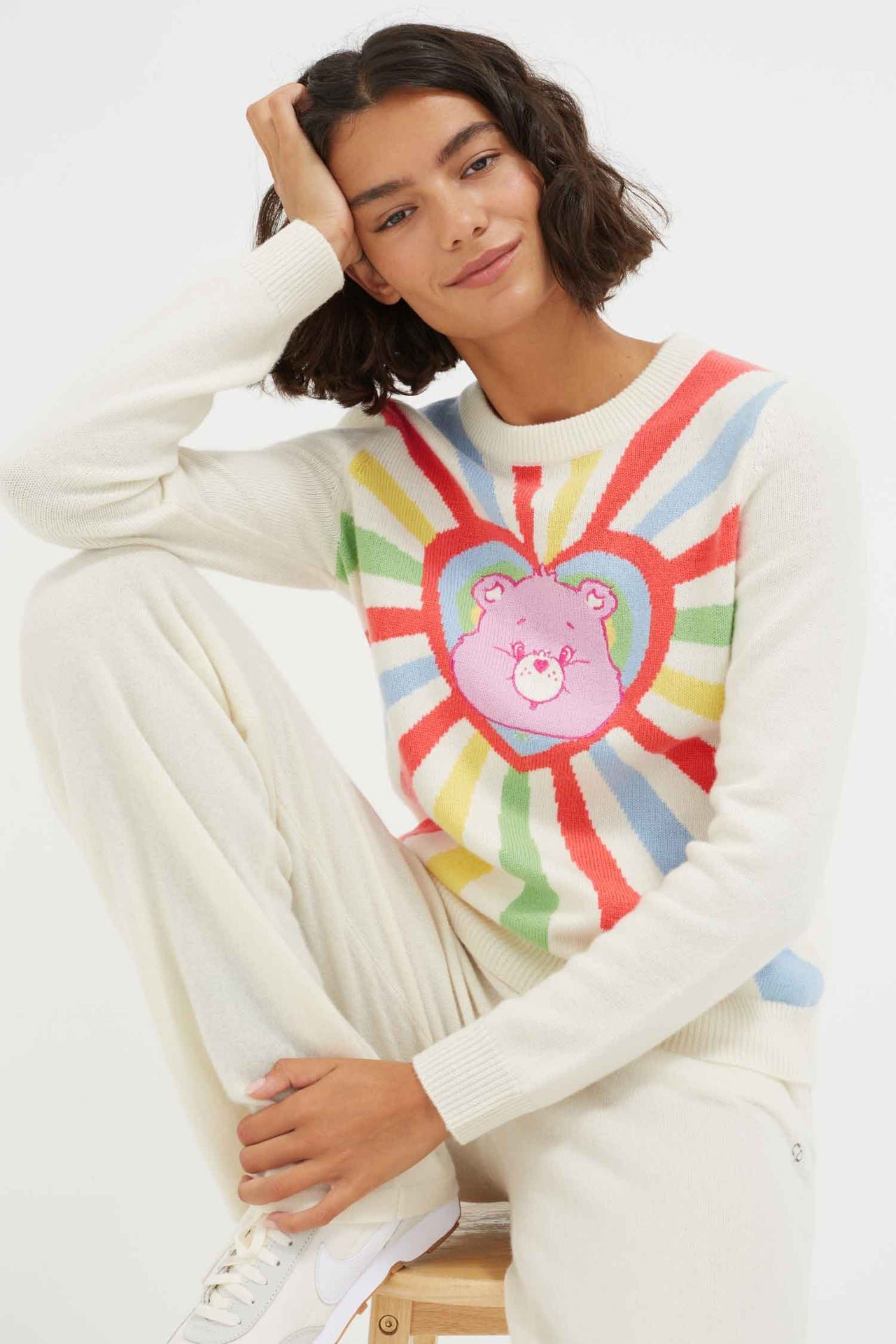 Cream Care Bears Sun Burst Wool-Cashmere Sweater