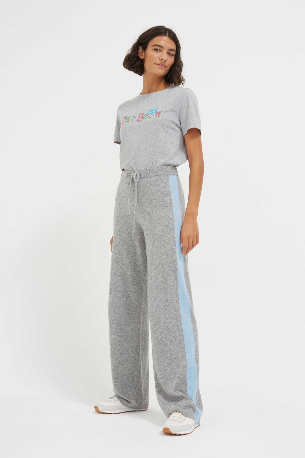 Grey Side Stripe Wool-Cashmere Track Pants