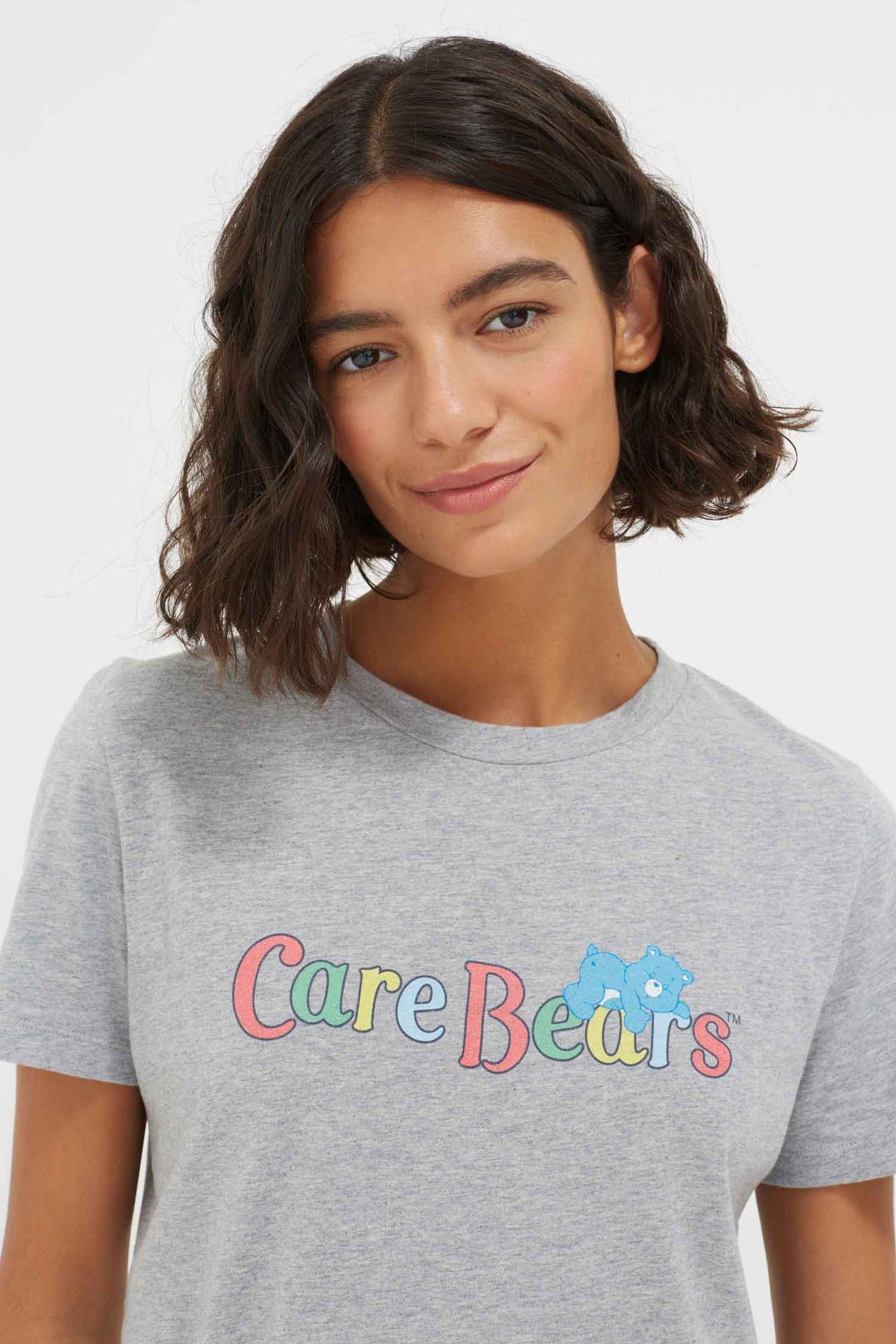 Grey Care Bears Slogan Cotton T-Shirt