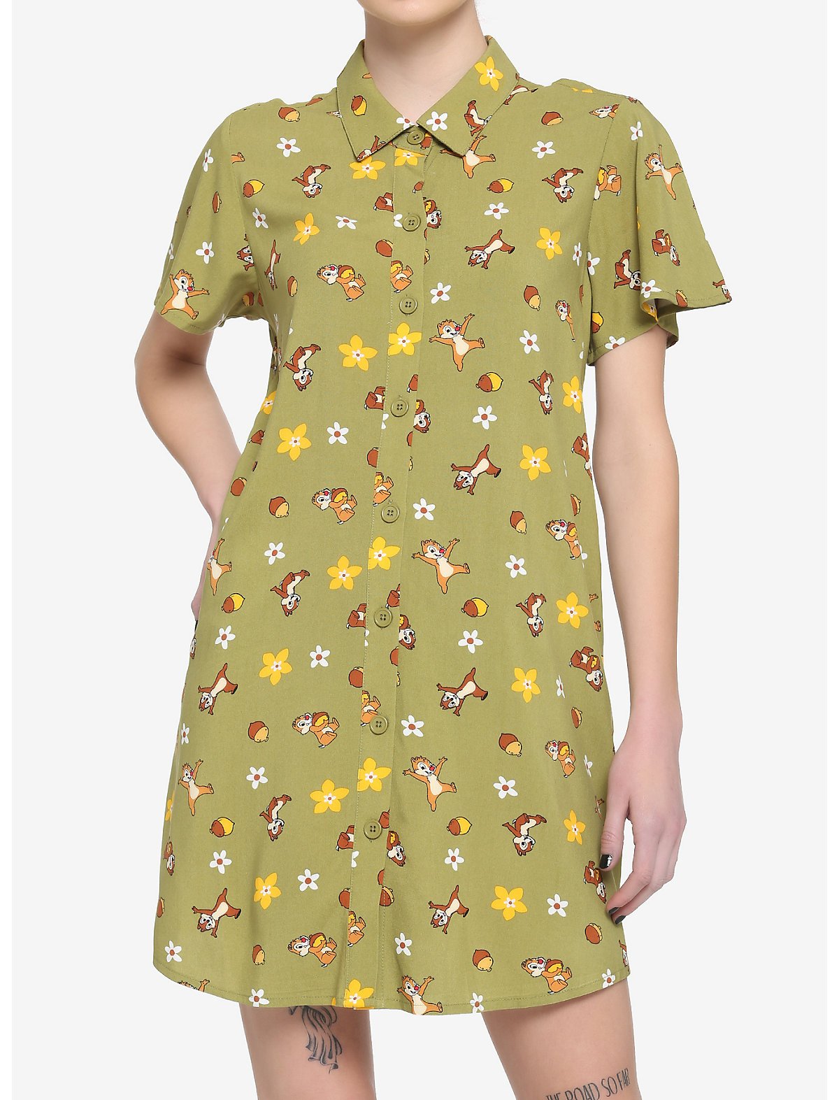 Her Universe Disney Chip 'N' Dale Acorn &amp; Flowers Button-Up Dress