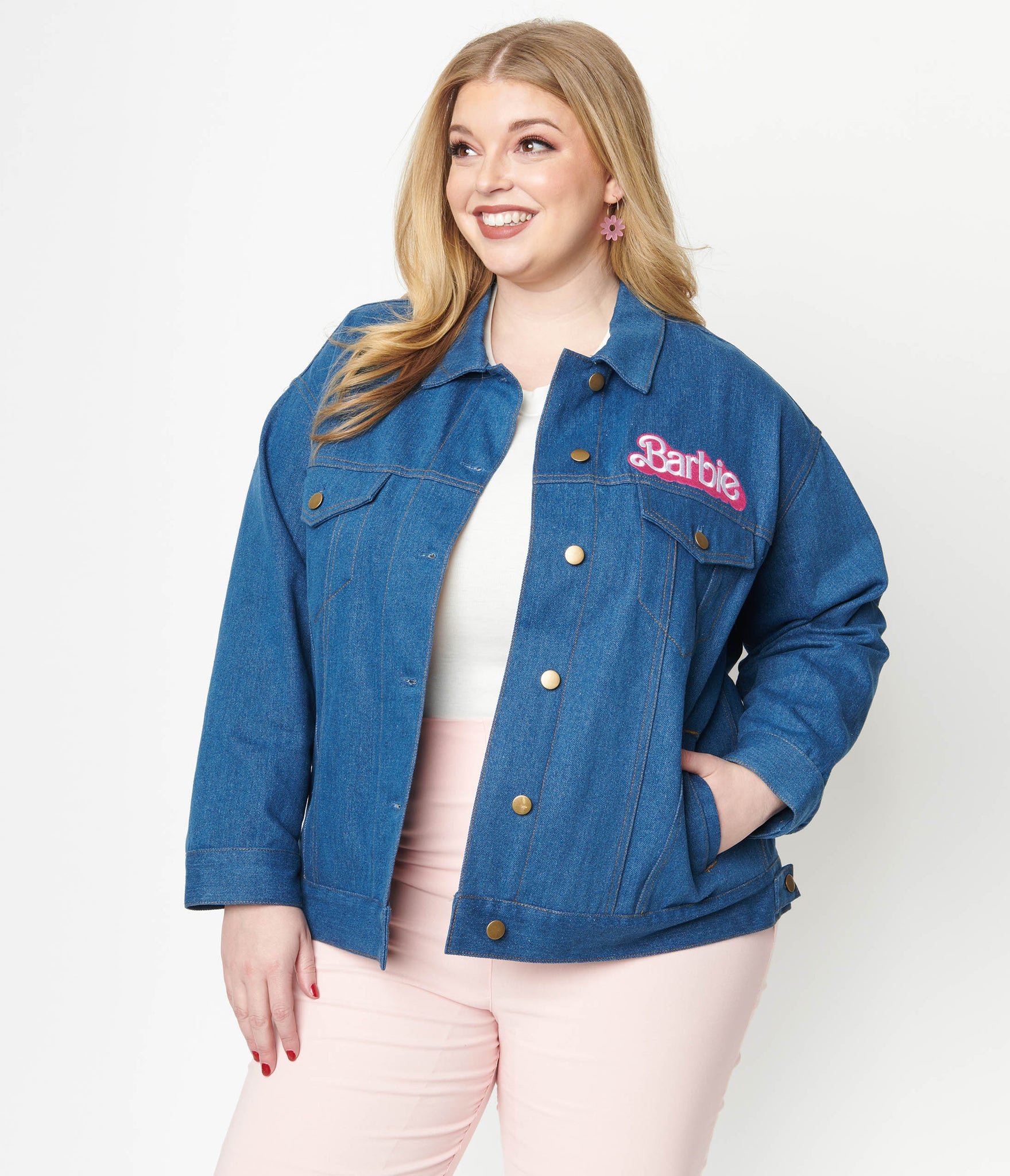 Preorder - Barbie x Unique Vintage Plus Size Barbie Logo Kerstie Jean Jacket