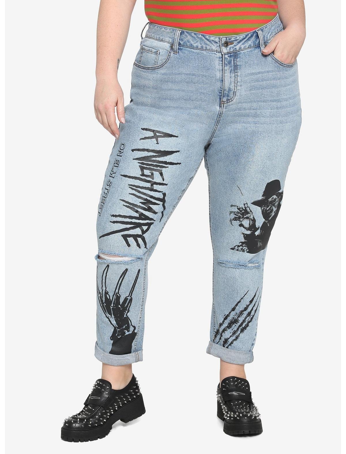A Nightmare On Elm Street Destructed Mom Jeans Plus Size
