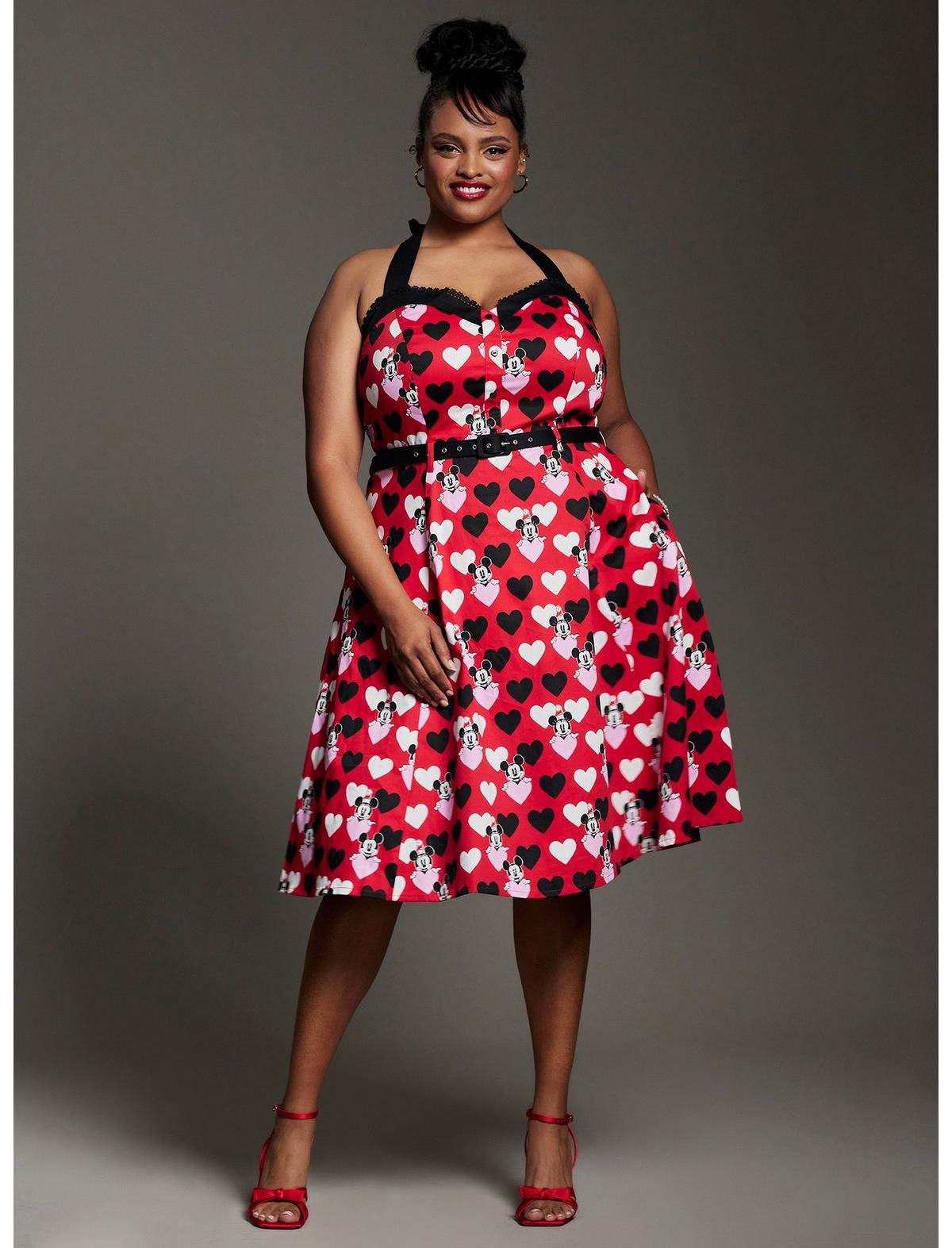 Her Universe Disney Mickey Mouse &amp; Minnie Mouse Hearts Retro Halter Dress Plus Size Her Universe Exclusive