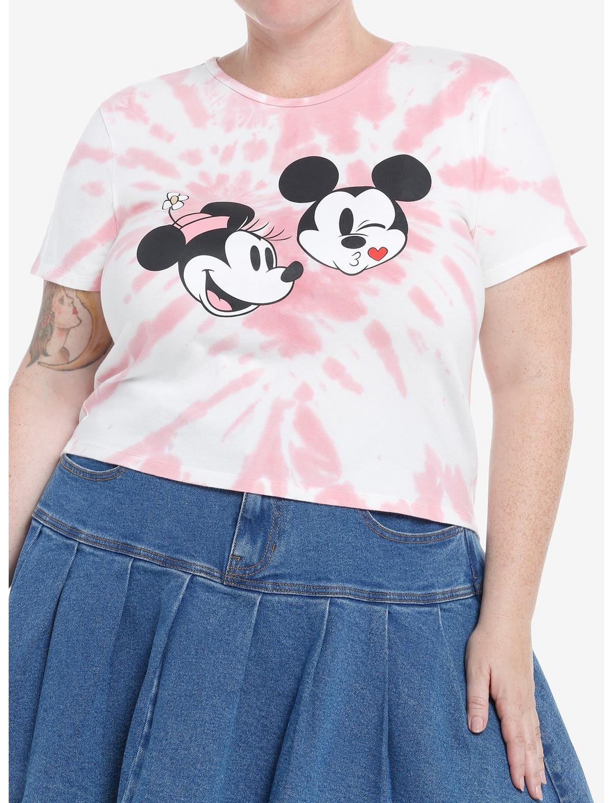 Her Universe Disney Mickey Mouse &amp; Minnie Mouse Kiss Tie-Dye Crop T-Shirt Plus Size
