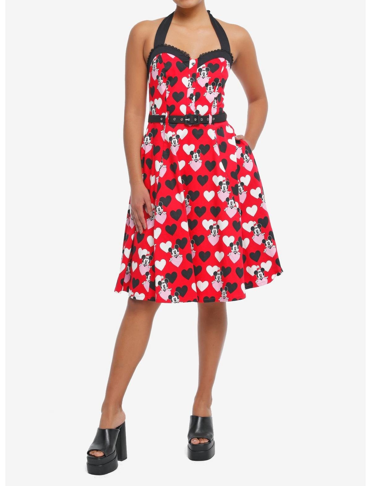 Her Universe Disney Mickey Mouse &amp; Minnie Mouse Hearts Retro Halter Dress Her Universe Exclusive