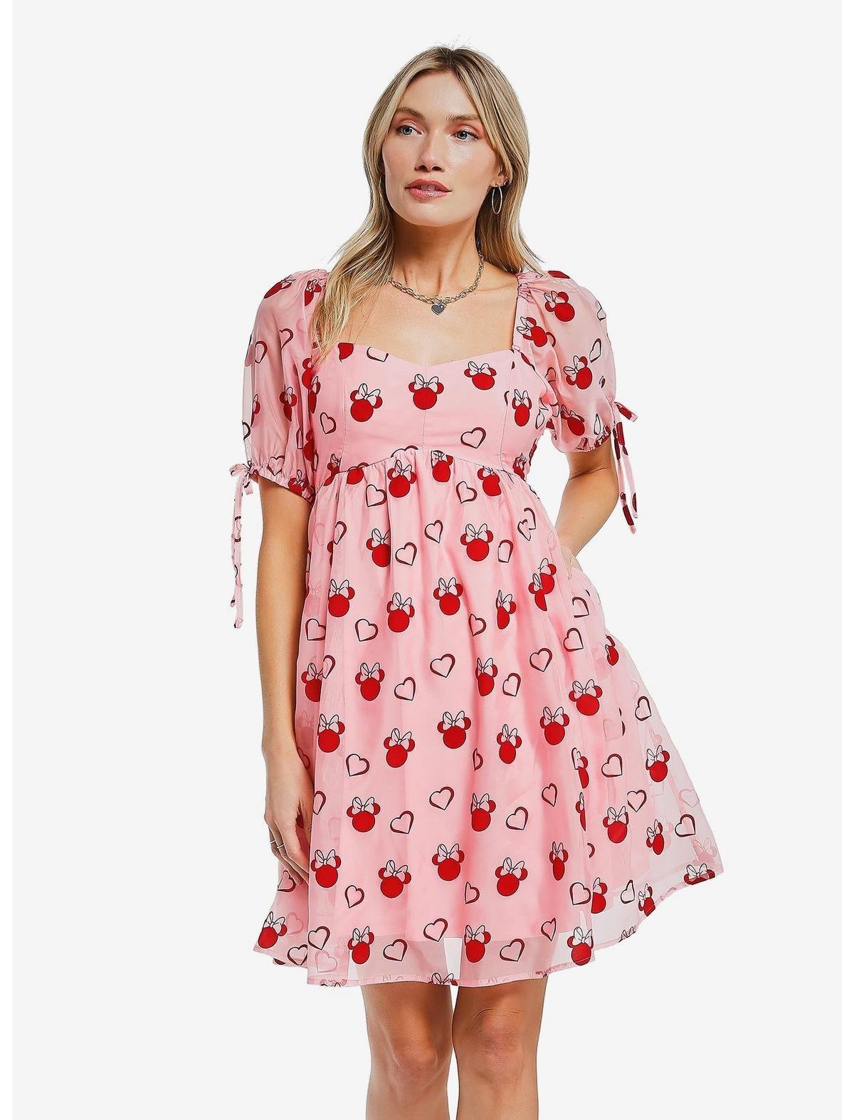 Disney Minnie Mouse Sweetheart Pink Puff-Sleeved Dress