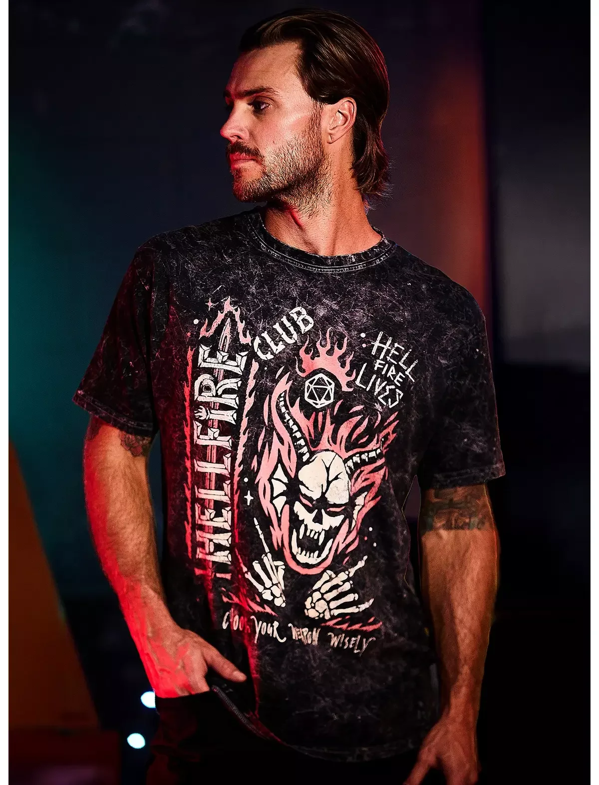 Stranger Things Hellfire Club Icons Mineral Wash T-Shirt - BoxLunch Exclusive