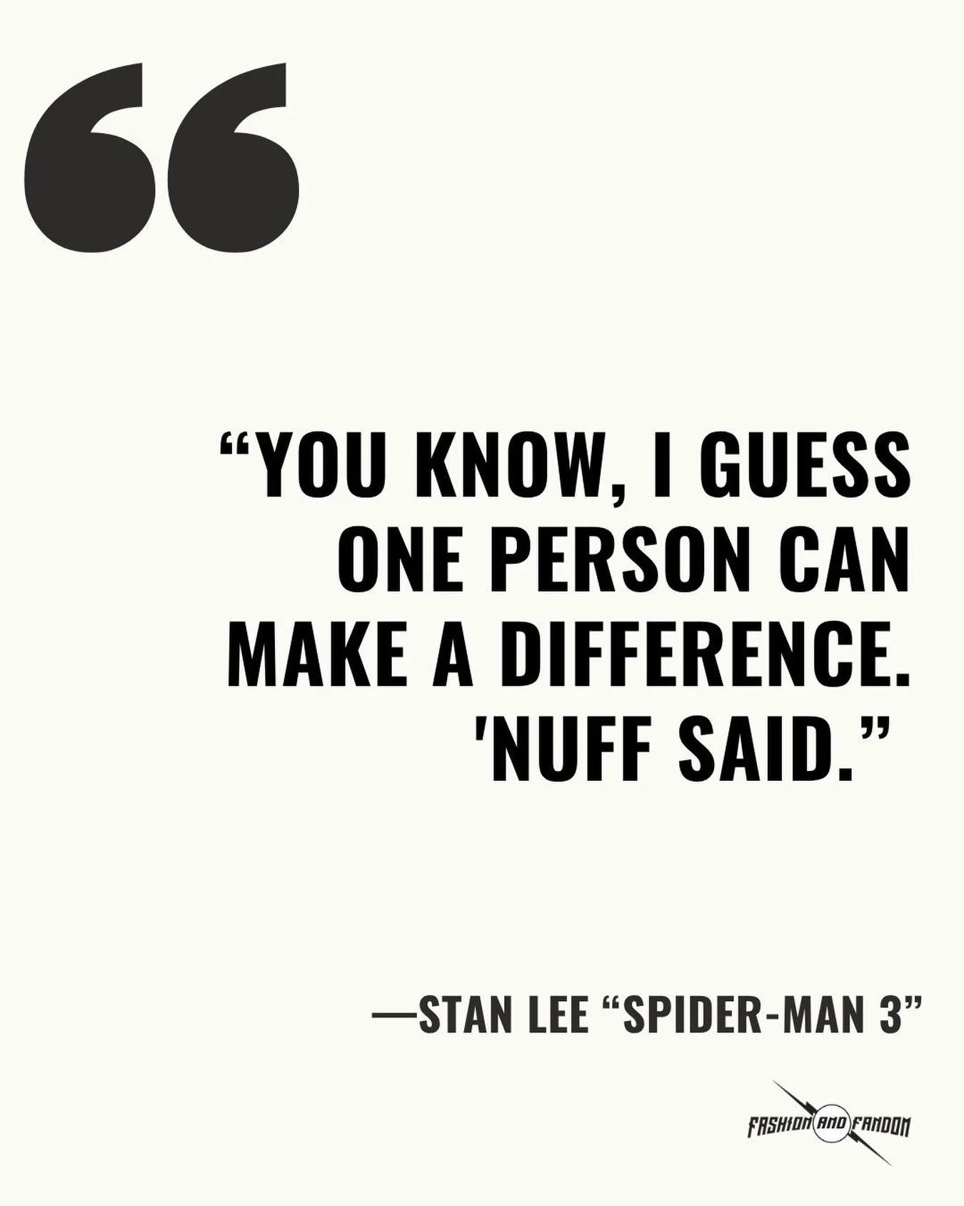 🕷️ &ldquo;You know, I guess one person can make a difference.&rdquo; &mdash; Stan Lee ❤️ 💙
A timeless reminder that even the smallest actions can have the biggest impact.
✨ Excelsior!

#SpiderMan #StanLee #Marvel #FashionAndFandom